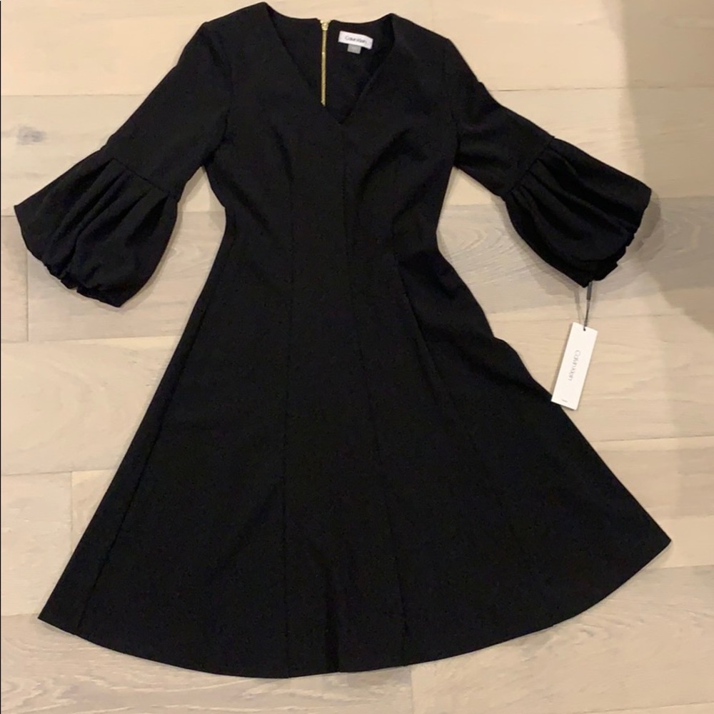 NWT Calvin Klein black a-line dress with sleeves